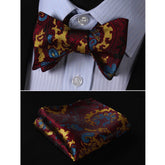 Multicolor Paisley Mens Silk Self tie Bow Tie with Pocket Squares Set - Amedeo Exclusive